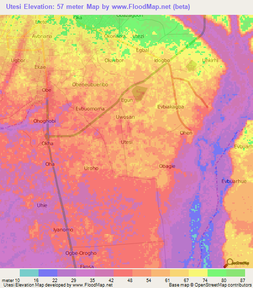 Utesi,Nigeria Elevation Map