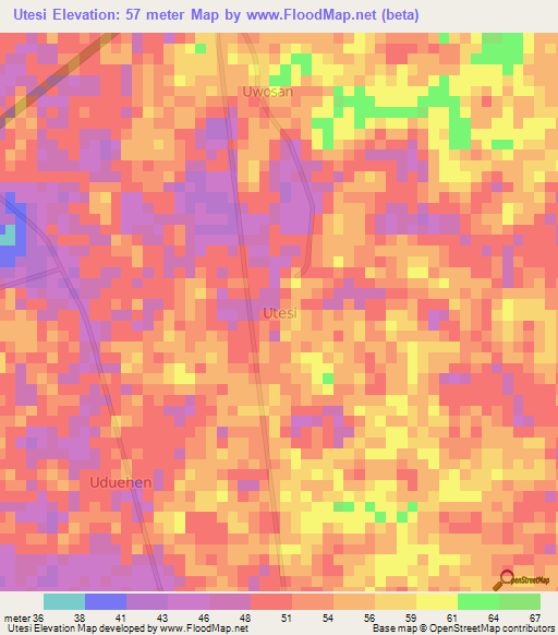 Utesi,Nigeria Elevation Map