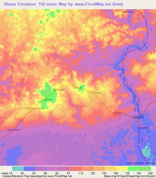 Utesse,Nigeria Elevation Map