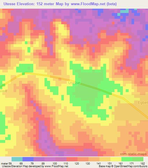 Utesse,Nigeria Elevation Map