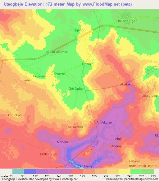 Uteogbeje,Nigeria Elevation Map