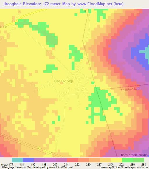 Uteogbeje,Nigeria Elevation Map