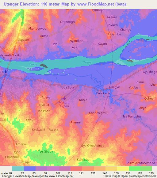 Utenger,Nigeria Elevation Map