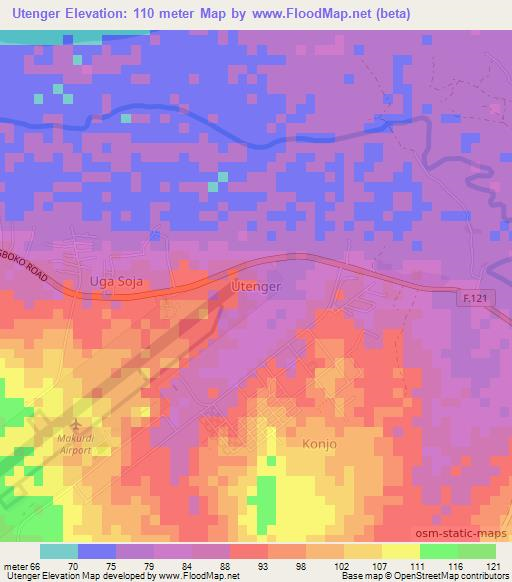 Utenger,Nigeria Elevation Map