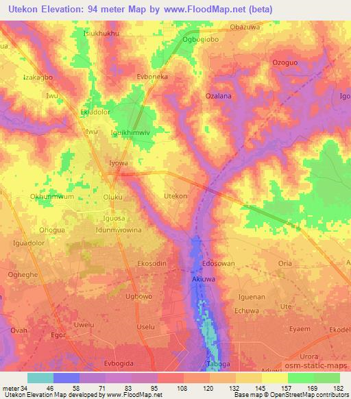 Utekon,Nigeria Elevation Map