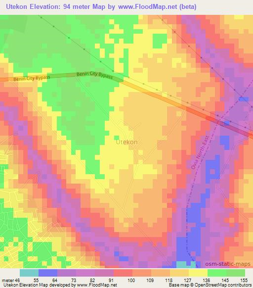 Utekon,Nigeria Elevation Map