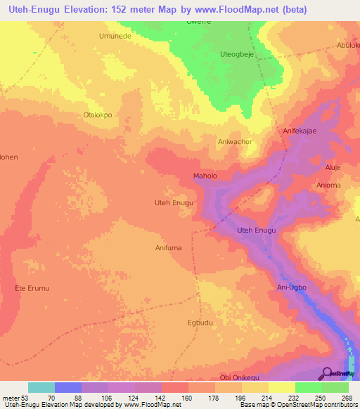 Uteh-Enugu,Nigeria Elevation Map