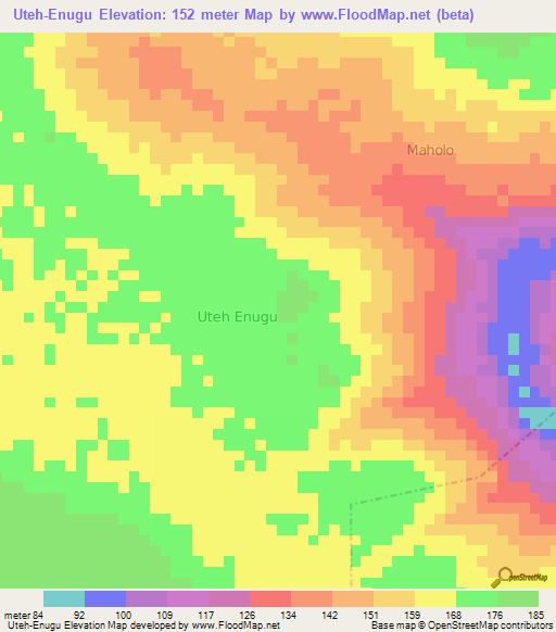 Uteh-Enugu,Nigeria Elevation Map