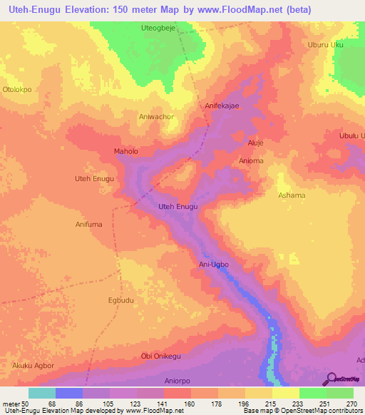 Uteh-Enugu,Nigeria Elevation Map