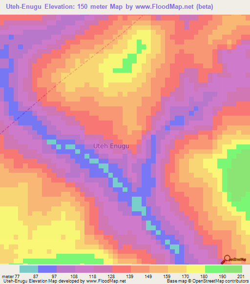 Uteh-Enugu,Nigeria Elevation Map