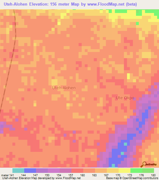 Uteh-Alohen,Nigeria Elevation Map