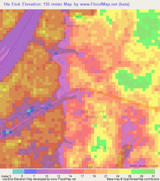 Ute Etok,Nigeria Elevation Map