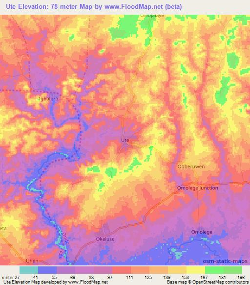 Ute,Nigeria Elevation Map