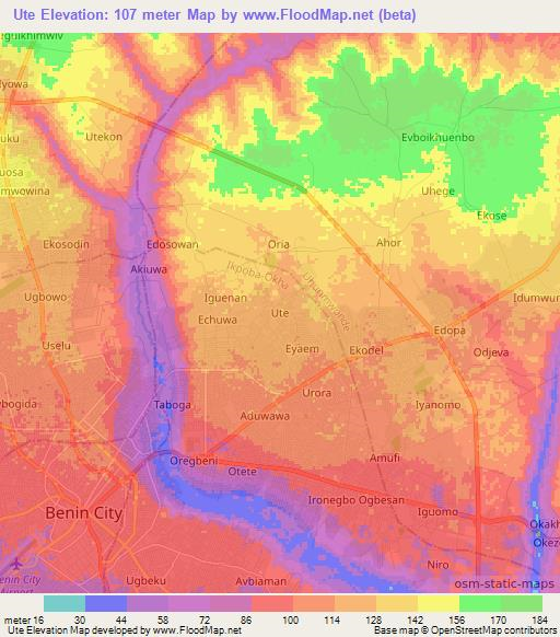 Ute,Nigeria Elevation Map