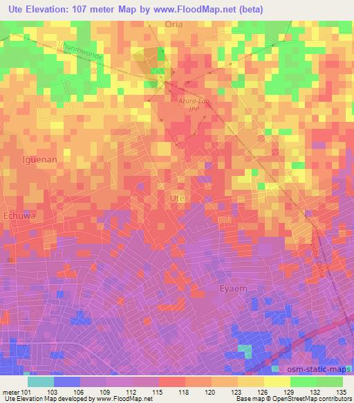 Ute,Nigeria Elevation Map