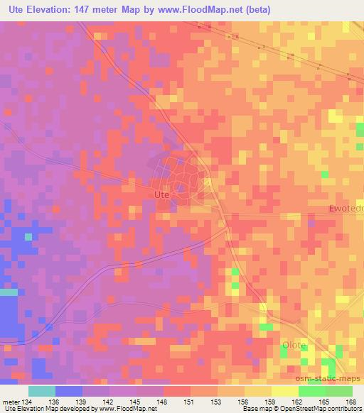 Ute,Nigeria Elevation Map