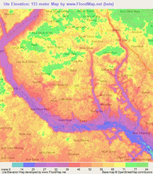 Ute,Nigeria Elevation Map