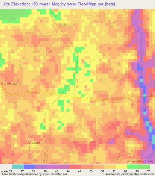 Ute,Nigeria Elevation Map