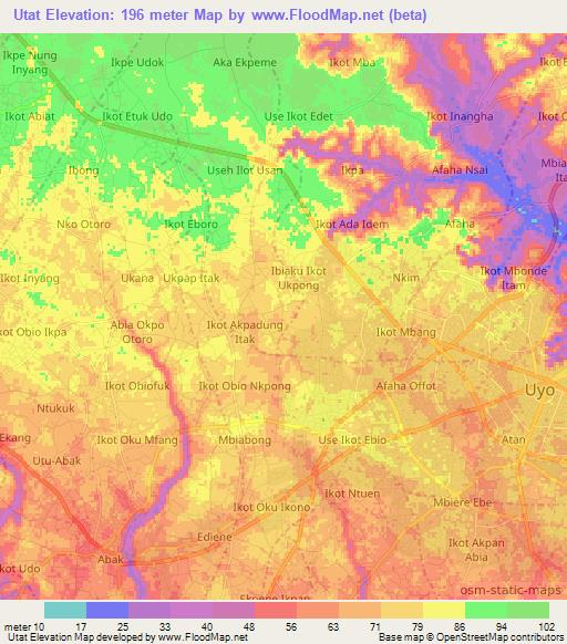 Utat,Nigeria Elevation Map