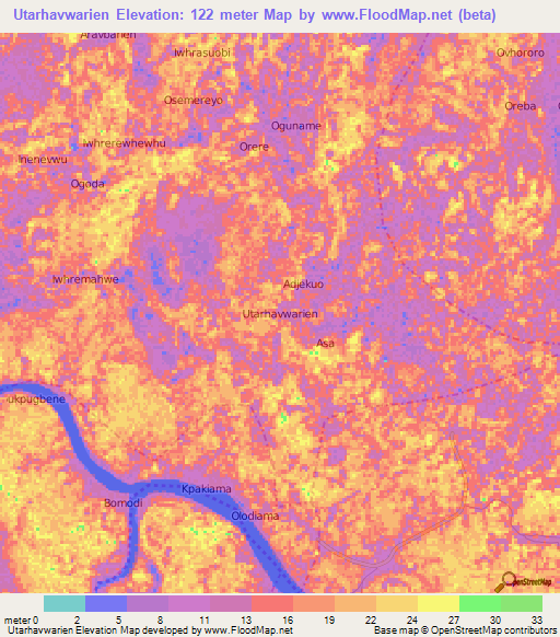 Utarhavwarien,Nigeria Elevation Map