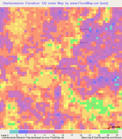 Utarhavwarien,Nigeria Elevation Map