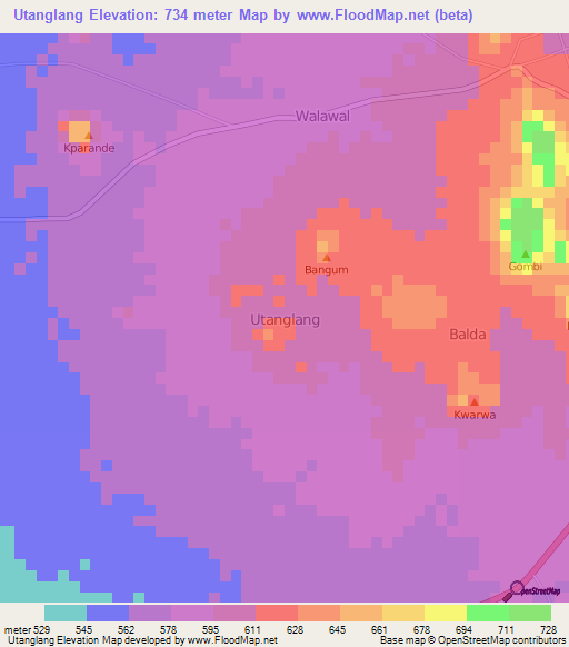 Utanglang,Nigeria Elevation Map