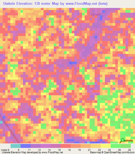 Utakele,Nigeria Elevation Map