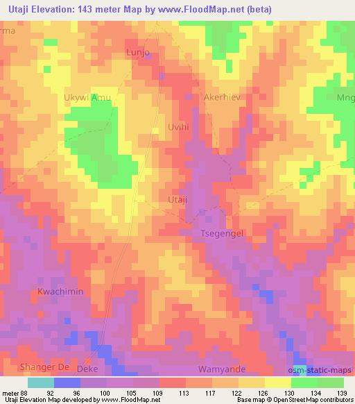 Utaji,Nigeria Elevation Map