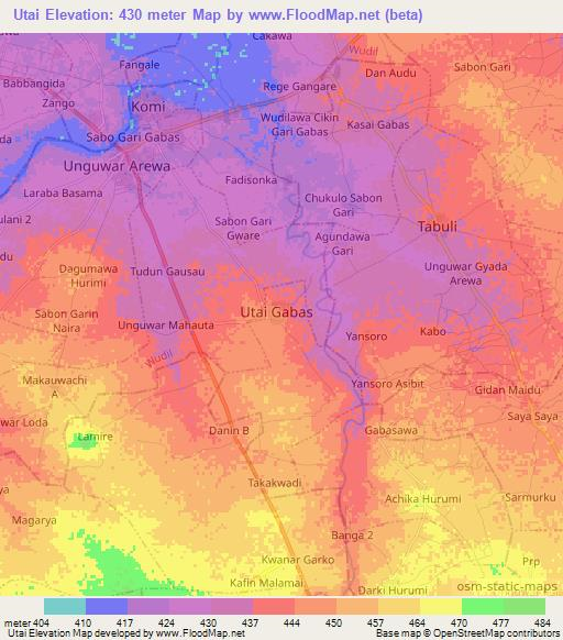 Utai,Nigeria Elevation Map