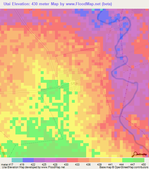 Utai,Nigeria Elevation Map