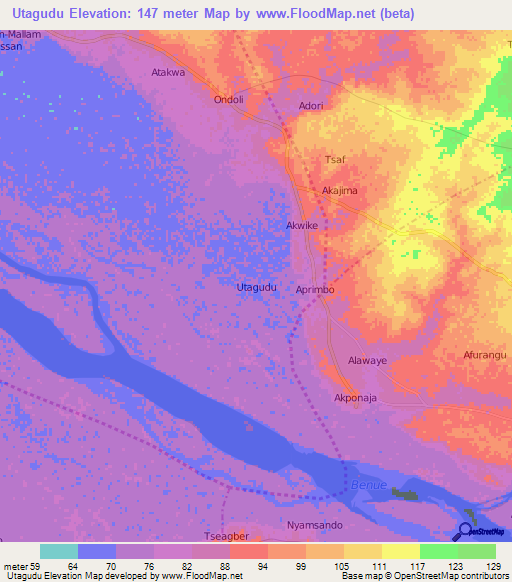 Utagudu,Nigeria Elevation Map