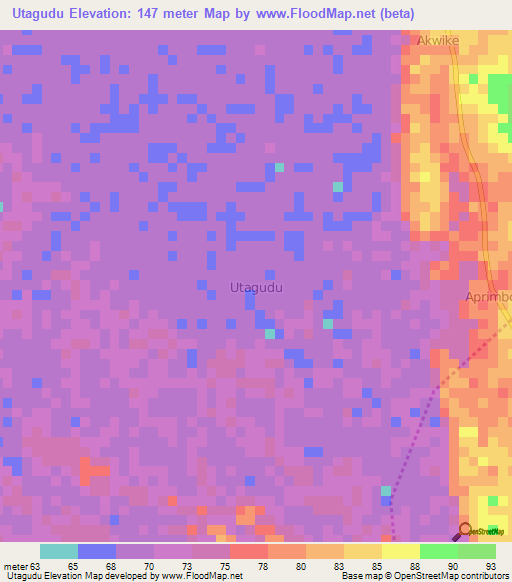 Utagudu,Nigeria Elevation Map