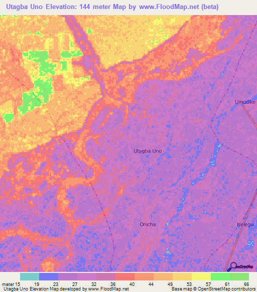 Utagba Uno,Nigeria Elevation Map