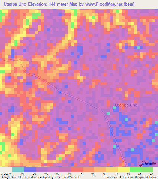 Utagba Uno,Nigeria Elevation Map