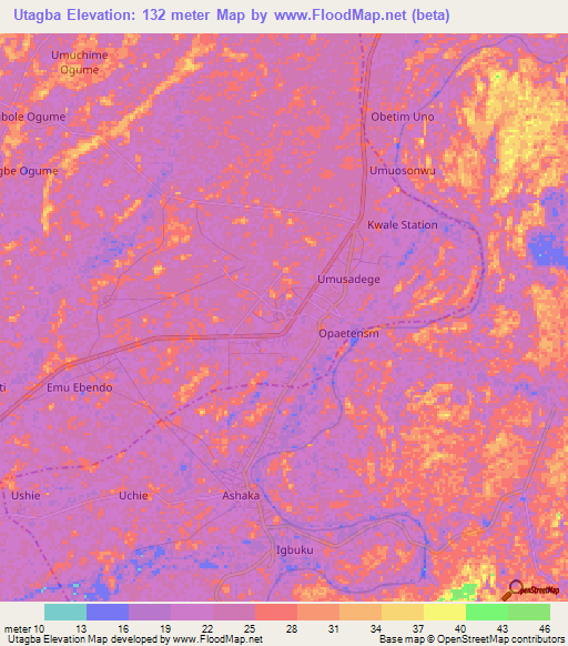 Utagba,Nigeria Elevation Map