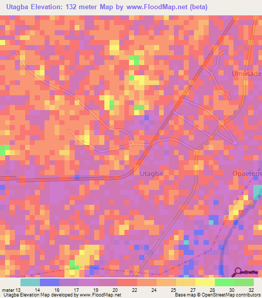 Utagba,Nigeria Elevation Map