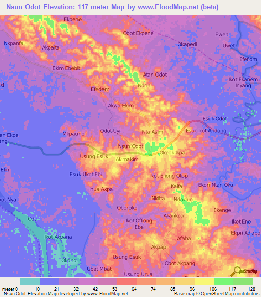 Nsun Odot,Nigeria Elevation Map