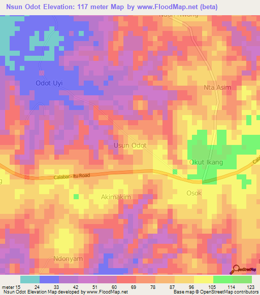 Nsun Odot,Nigeria Elevation Map