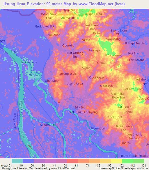 Usung Urua,Nigeria Elevation Map