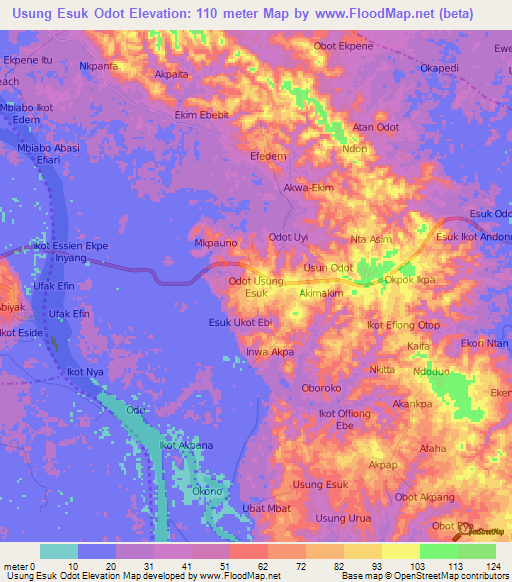 Usung Esuk Odot,Nigeria Elevation Map