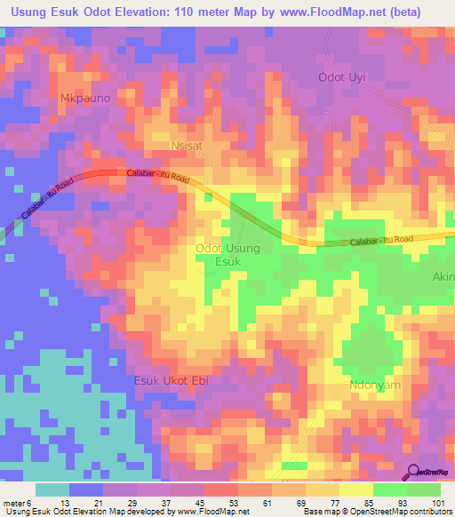 Usung Esuk Odot,Nigeria Elevation Map