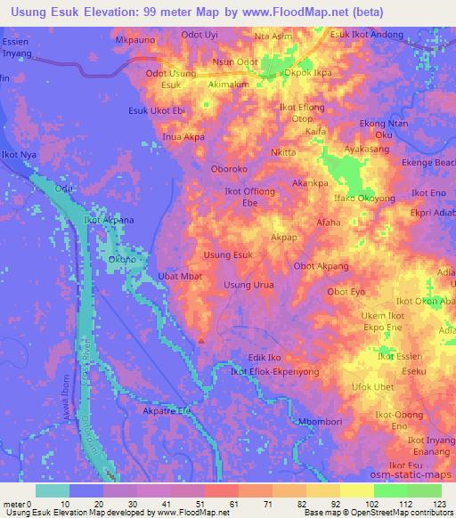 Usung Esuk,Nigeria Elevation Map