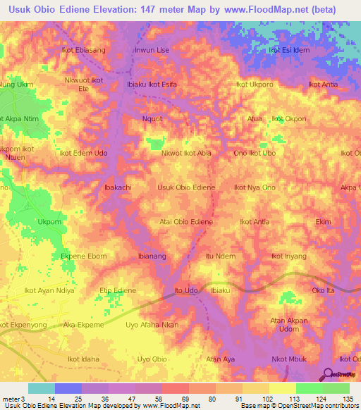 Usuk Obio Ediene,Nigeria Elevation Map