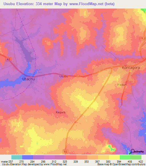 Usubu,Nigeria Elevation Map