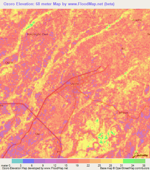 Ozoro,Nigeria Elevation Map