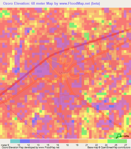 Ozoro,Nigeria Elevation Map