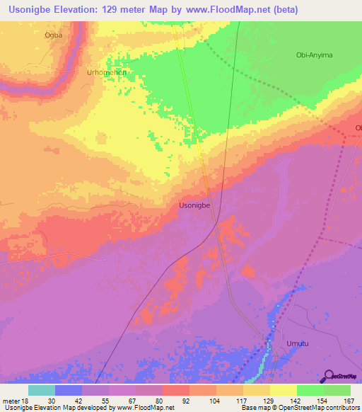 Usonigbe,Nigeria Elevation Map