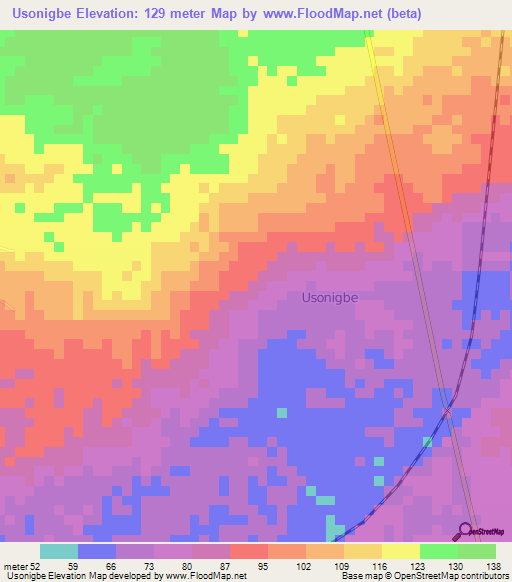 Usonigbe,Nigeria Elevation Map