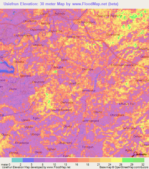 Usiefrun,Nigeria Elevation Map