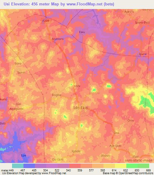 Usi,Nigeria Elevation Map